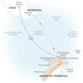 フライ&クルーズ：往路クルーズ、復路フライト南極探検11日間