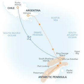 フライ&クルーズ：往路フライト、復路クルーズ南極探検9日間